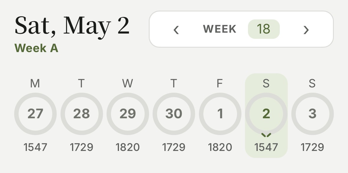Week selector header showing active week label